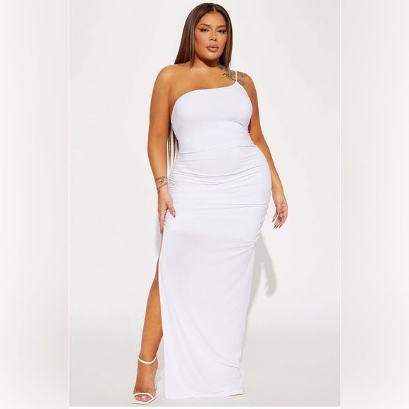 White stretch Dress, gorgeous One shoulder gown - Picture 1 of 6